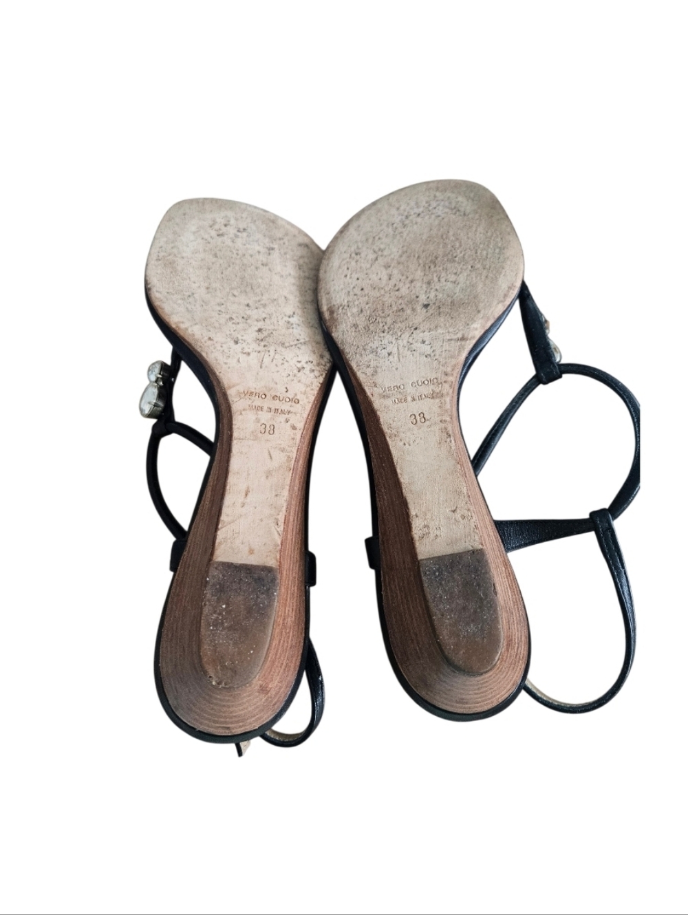 Giuseppe Zanotti Black Leather T-Strap Sandals with Crystal Accent - Picture 10 of 11